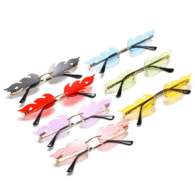 DOISYER 2020 fashion trendy tears women men brand rimless rectangular fire flame sunglasses