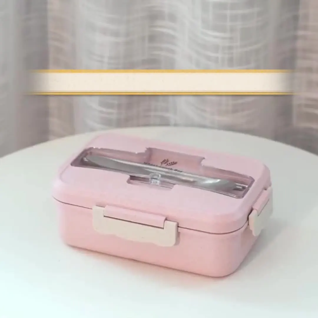 New Wheat Straw Bento Boxes Eco Friendly Lunch Box Unbreakable Organic Food Packaging Lunch Box With Stainless Steel Cutlery Set