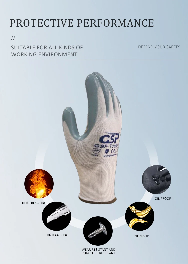 Men Working Construction Powder Free White Polyester Fiber Nitrile Coated Work Safety