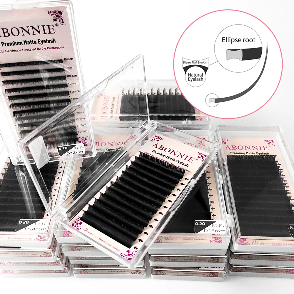 Abonnie Professional 015 Lash Extension Trays 012 020 Flat lashes 13mm 14mm 15mm c d Curl Ellipse Matte Flat Lashes