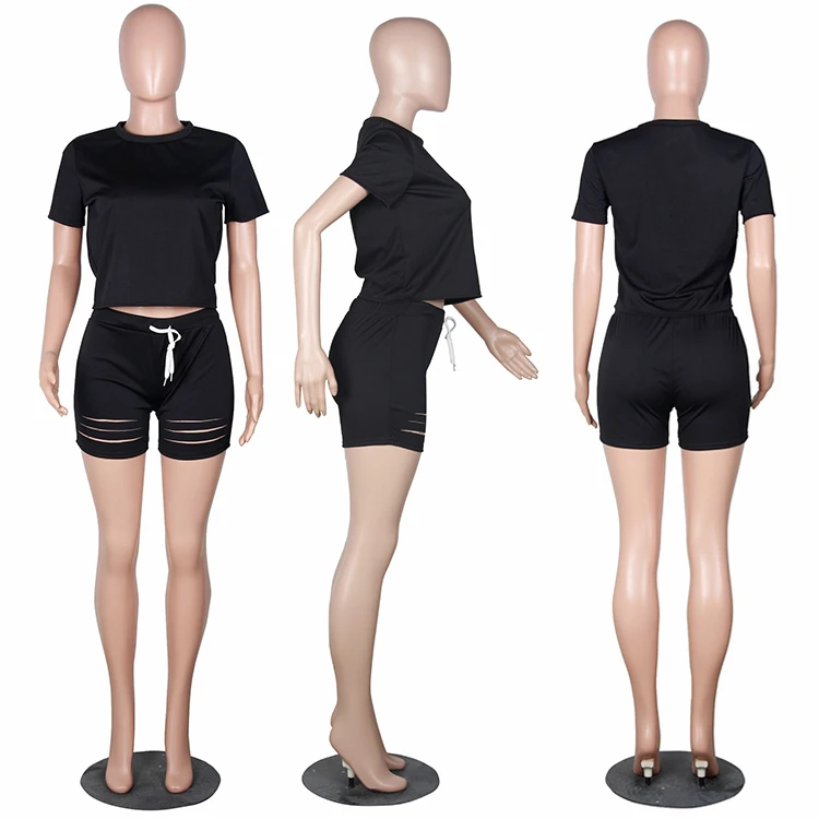 0520M008 Casual 2021 Summer Sexy midriff-baring clothes 2 Pcs TrackSuit Outfits sweat suit Two Piece Shorts Set Women Clothing