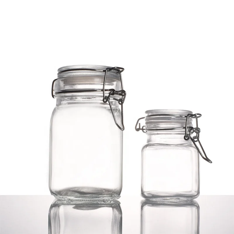 Ru Star Sealed Square Clear 100ml 250ml Glass Storage Jar With Airtight Lid for Coffee Bean Oatmeal