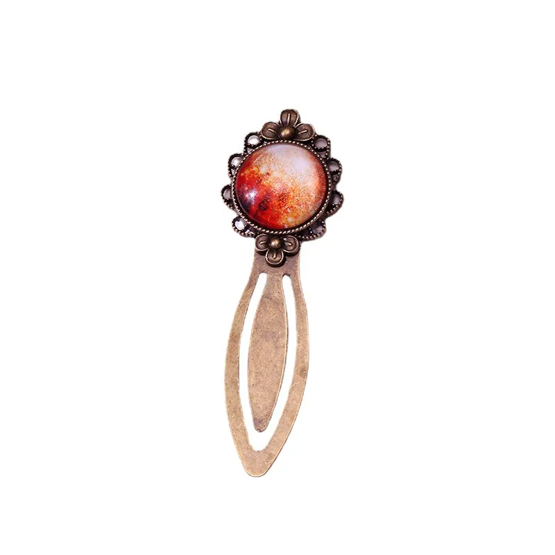 Creative Gypsophila Dry Flower Metal Bookmark Back Shape Cultural and Creative Supplies Book Clip Retro Crystal Glass Bookmark