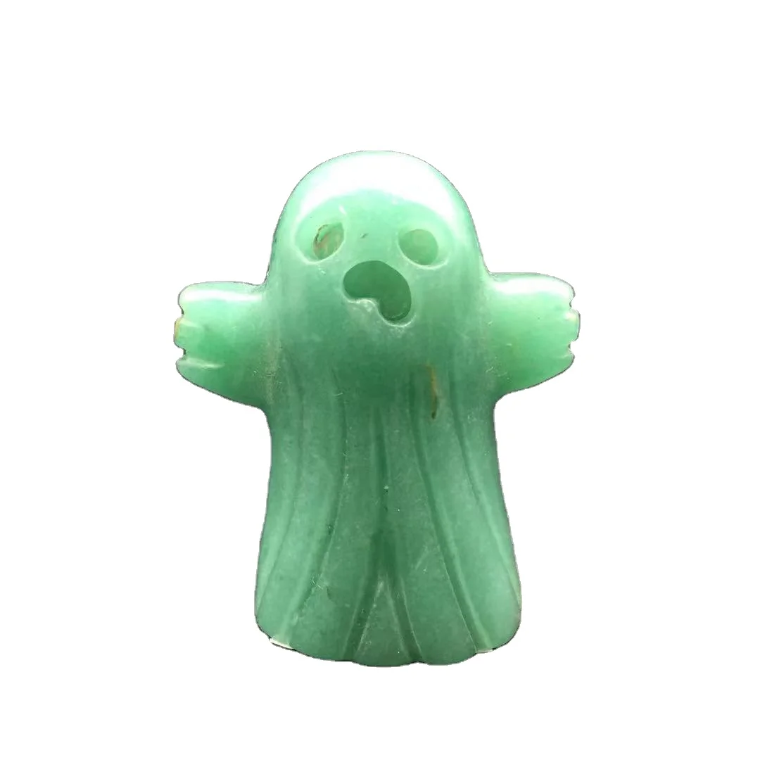 Wholesale Natural Green Aventurine Ghost Crystal Halloween Decoration Ghosts Carving