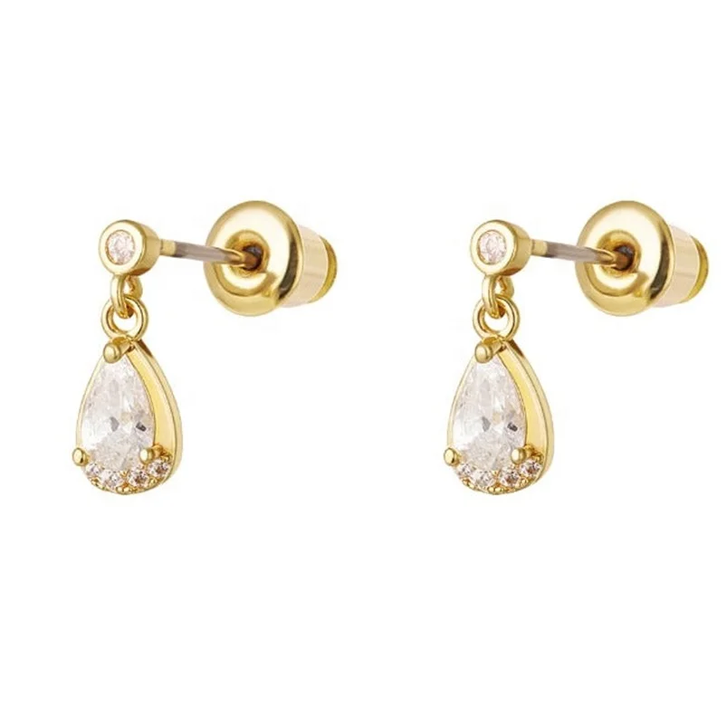 Gemnel high quality 925 silver dainty jewelry 18k gold plated pear shape diamond earrings