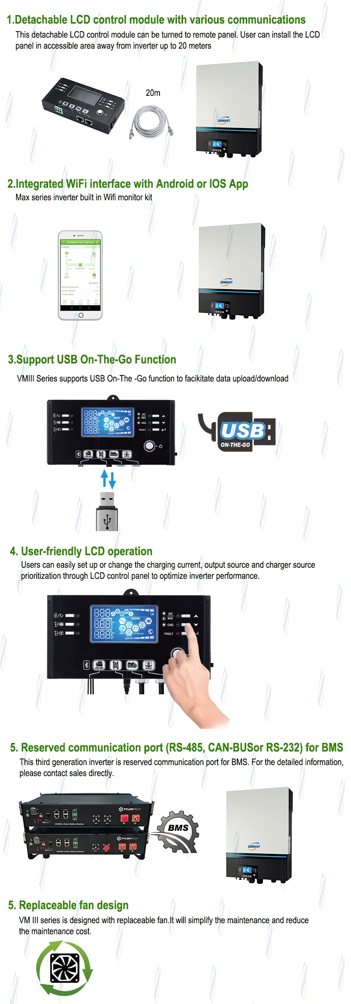 Home Application and Normal Specification 8kw 48V with 120A MPPT Charger with parallel and wifi  solar inverter solar hybrid