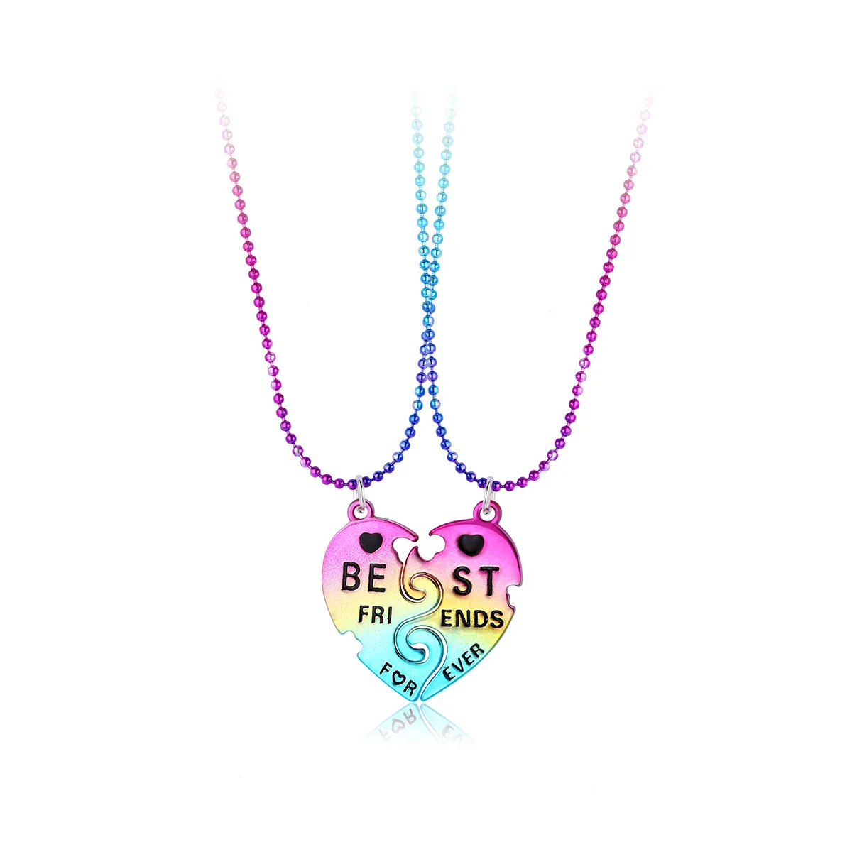 Hot Selling Children Best Friend Necklaces Set Cute Colorful Couple Broken Heart Pendant BFF Necklaces For 2 Girls