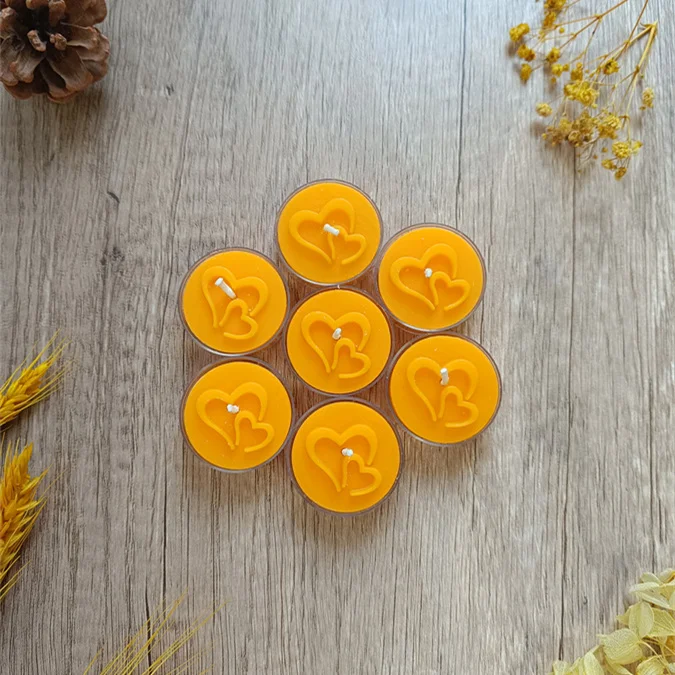 Natural Beeswax Tealight Candles Smokeless Drippless Unscented Mini Tea Light Handmade Clean Burn Patterned Tea Light Candles