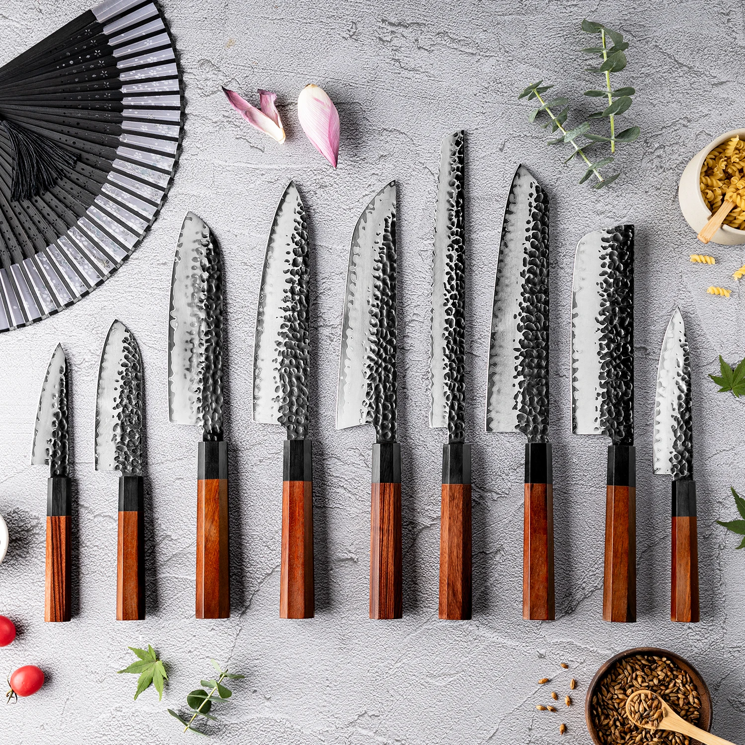 Japanese Aus10 Steel Kitchen Chef Knife Set Sharp High Quality Chef Knife Sets for Kitchen Cutting with Mkuruti Wood Handle