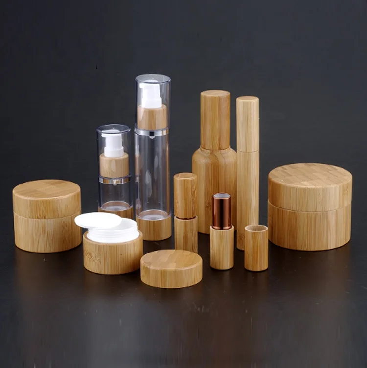 Оптовая продажа, OEM Экологически чистая акриловая бамбуковая бутылка для косметики, Бамбуковая банка для лосьона, бутылка-распылитель, набор для упаковки косметики