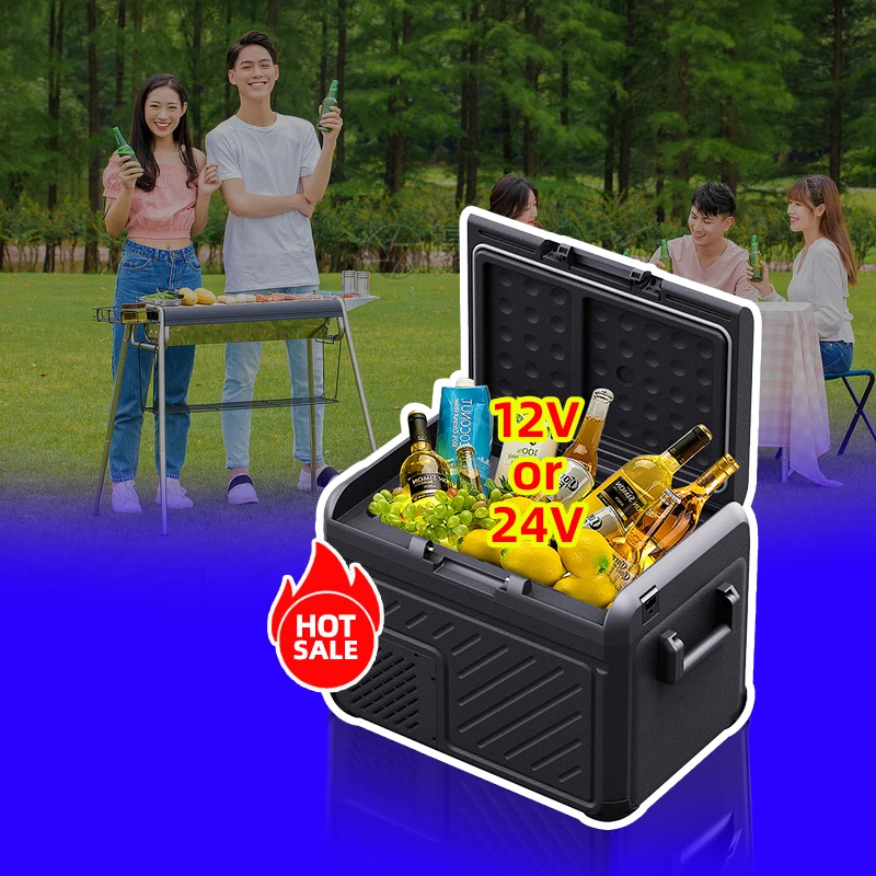 50l portable outdoor camping fridge dc 12v car refrigerator with wheel big capacity compressor camping fridge freezer