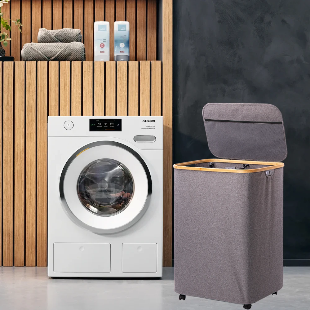 laundry hamper bucket canvas storage basket bamboo fabric laundry foldable basket collapsible organizer laundry basket