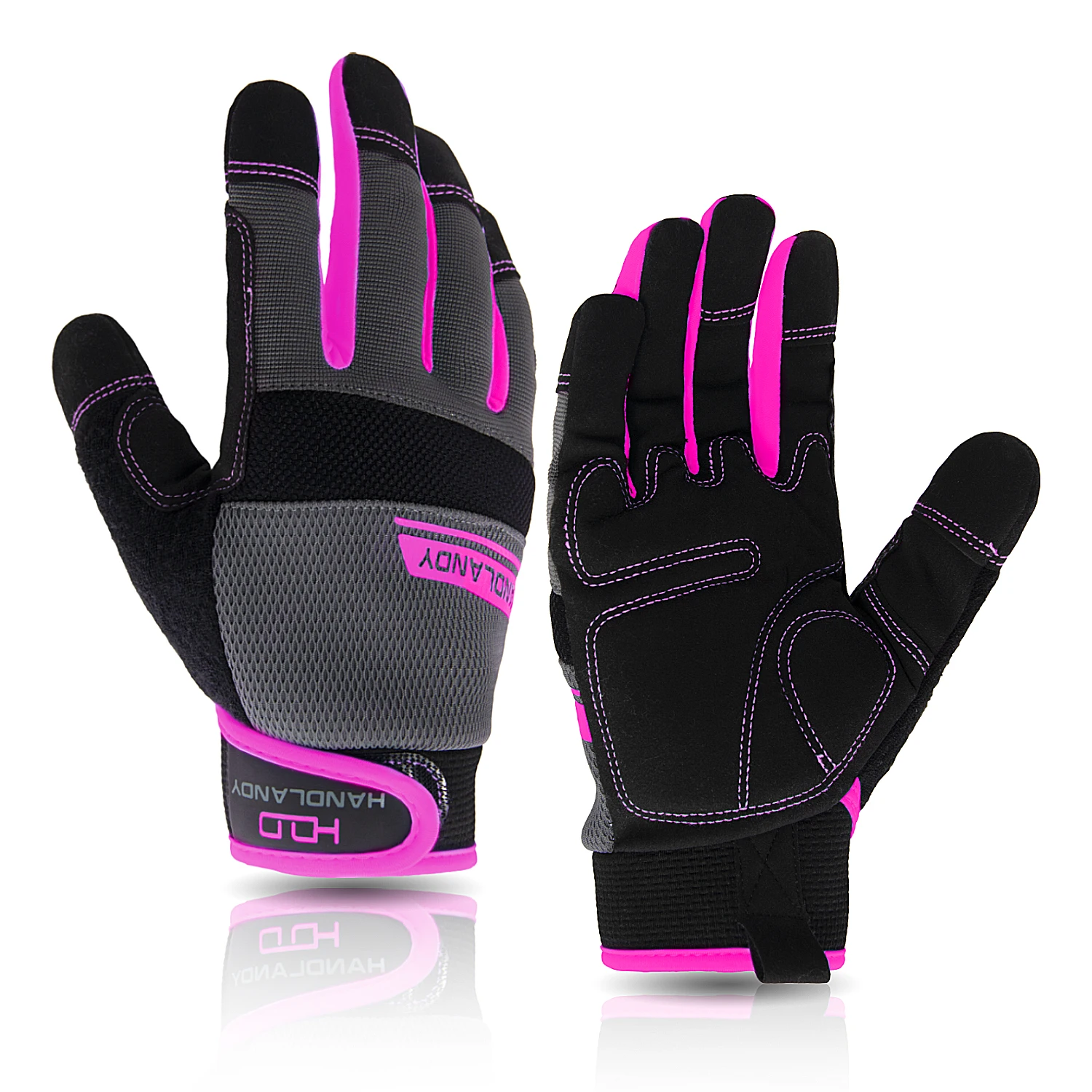 PRI Factory custom wholesale pink cheap outdoor women ladies synthetic leather protective work gloves mechanics