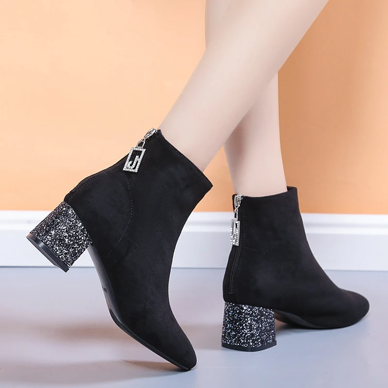 2022 women ankle boots high heel winter microfiber boots for women