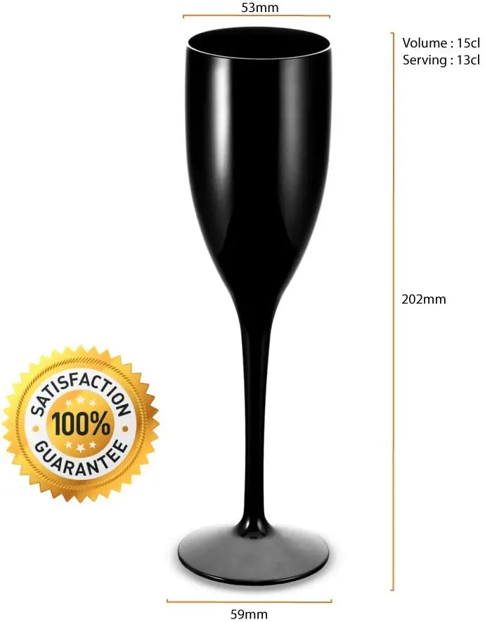 6oz Disposable Black Plastic Stemware Champagne Glasses Flutes With Customized Logo for Wedding Party