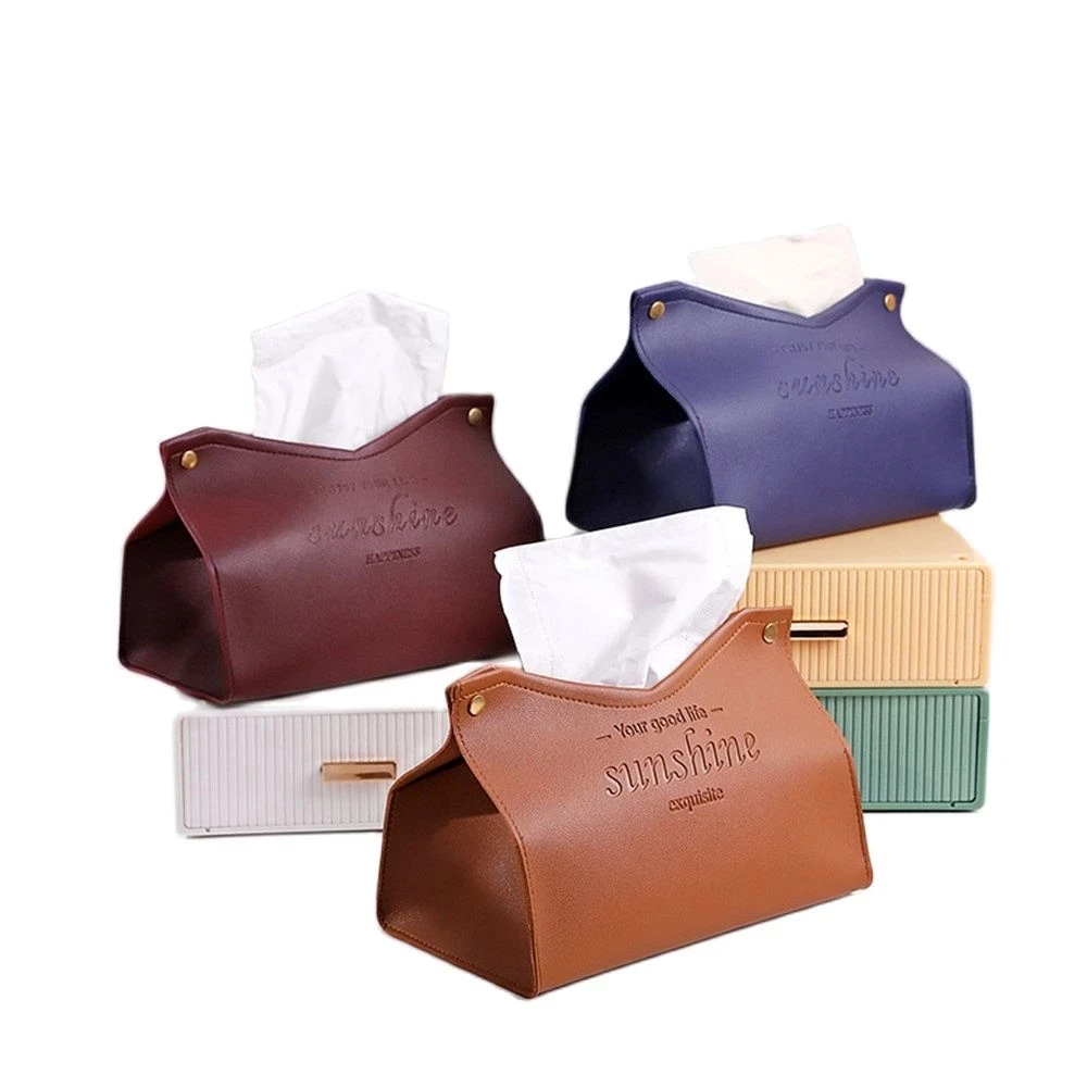 KL-12 PU Leather Tissue Box Car Tissue Container Desktop Napkin Tissue Holder Case Storage Box Home Living Room Decoration