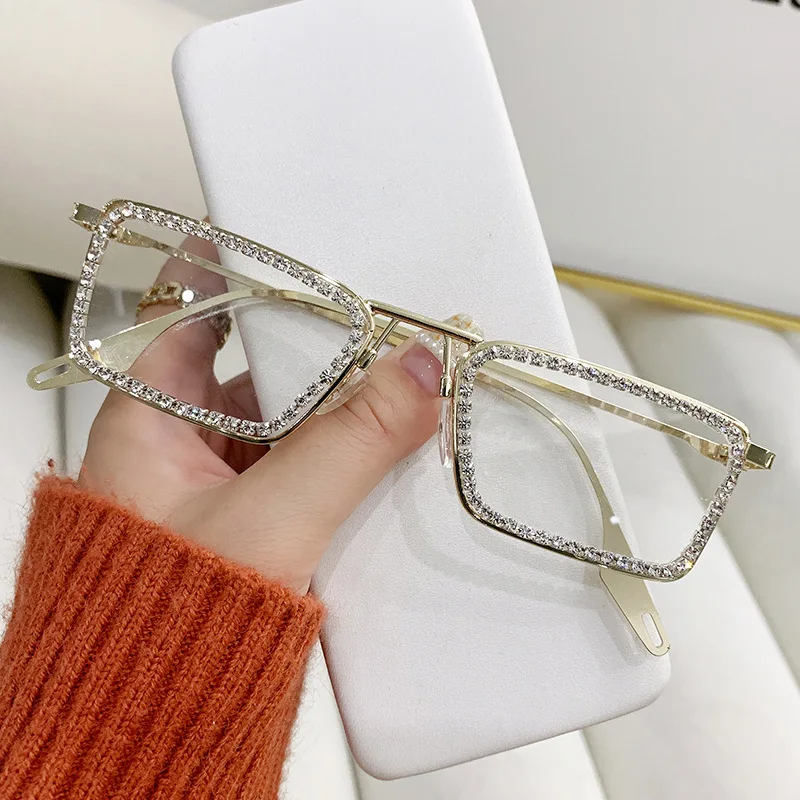 New Arrival Fashion Trendy Wholesale Shades Luxury Shiny Rectangle Metal Frame Women Sun Glasses