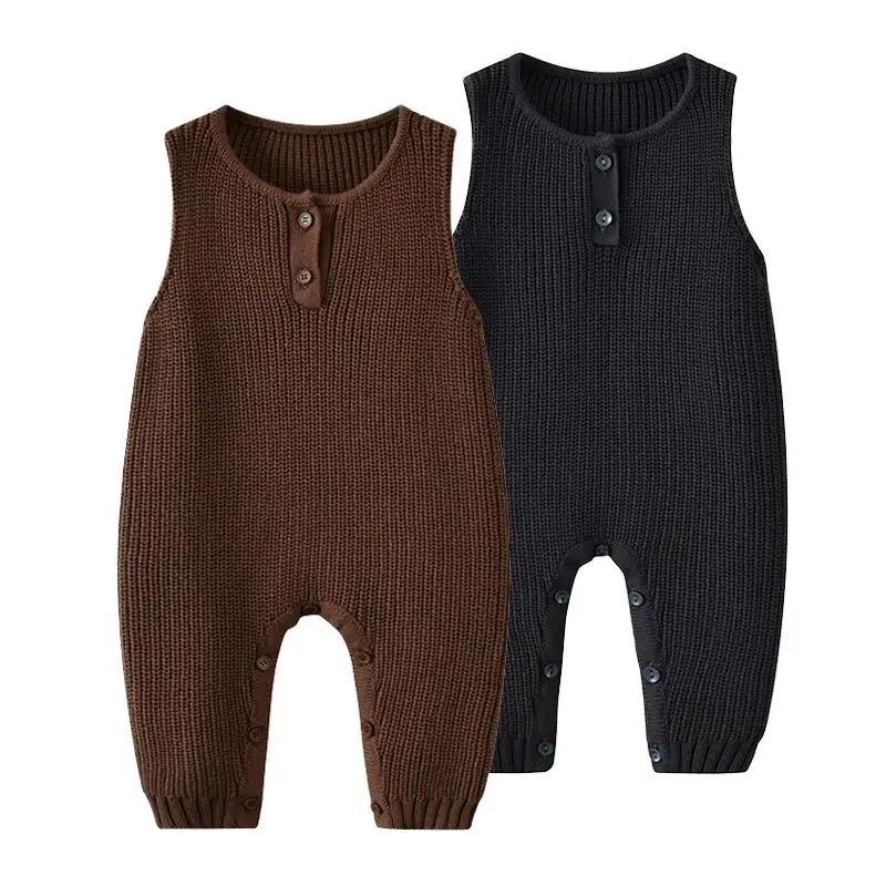 
baby plain rompers autumn 100% cotton knitted stripe sleeveless jumpsuits boys and girls baby jumpsuit romper 