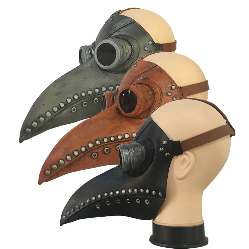2022 New arrival Halloween cosplay latex black plague doctor crow bird mouth mask for adults