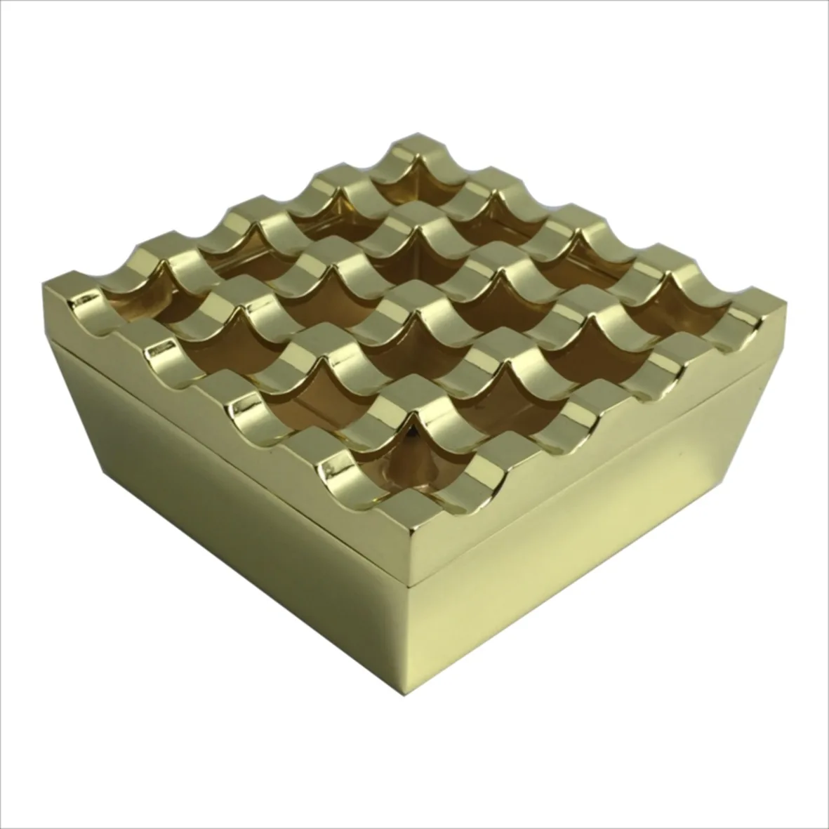 Luxury square stainless steel golden 16 holes ashtray Zinc alloy ash tray with cover