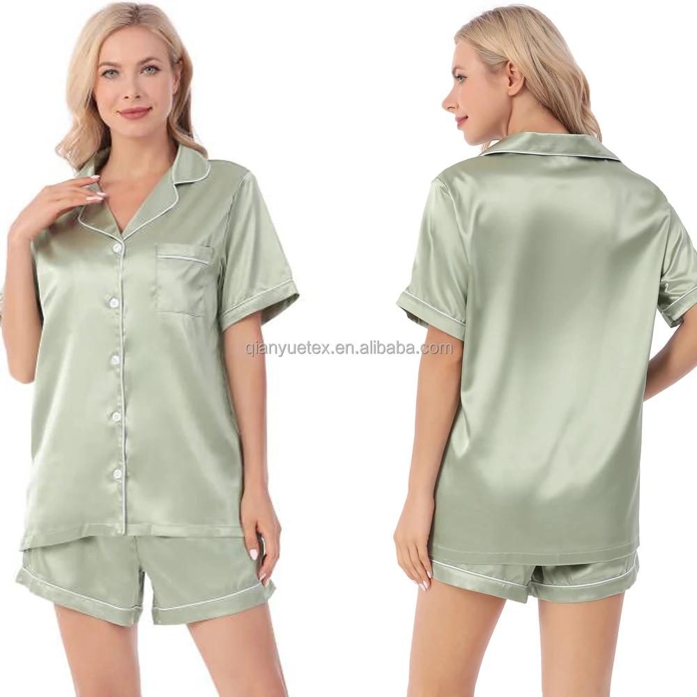 Factory Supplier Silk Pajama Set Women Short Sleeve Satin Pajamas