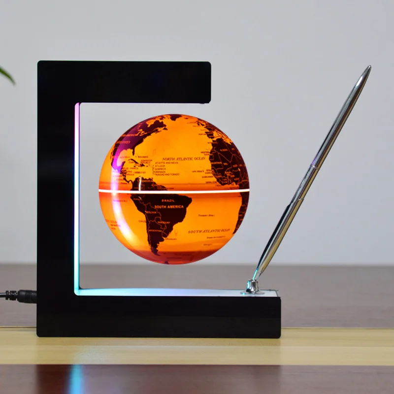floating globe office desk display magnetic levitating earth globe ball with pen holder gift