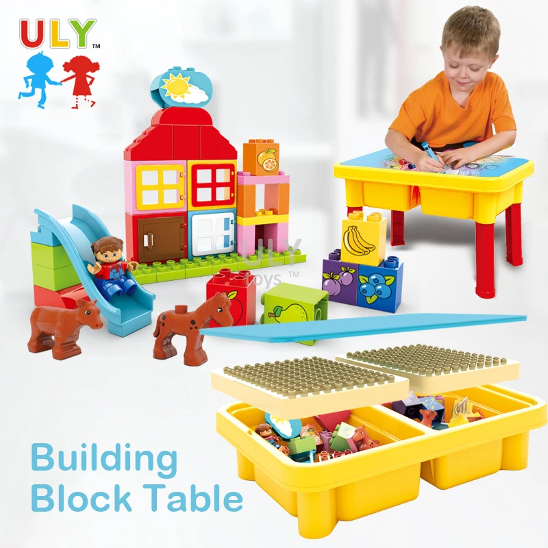 Multifunction Kids Plastic DIY Bricks Toy Study Playing Compatible  Building Blocks Table Set