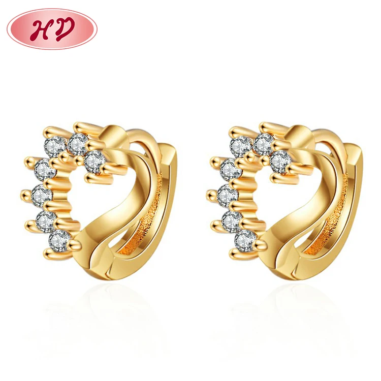 oro laminado unique cubic zirconia stone 18k gold plated heart earring huggies small hoop dozen wholesale