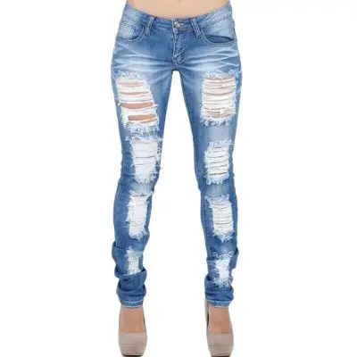 ODE High Quality Cotton Women Trousers Plus Size Pants Ripped Denim Jean Bodycon Jeans For Women