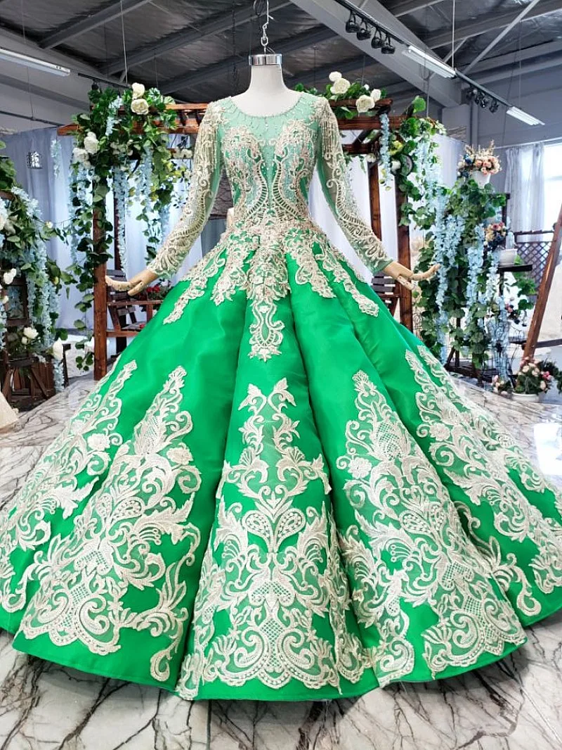 Muslim Wholesale Cheap Luxury Full Sleeve Bridal Ball dress  Sequins Lace Wedding Dress Big ball  Wedding Bridal Gowns