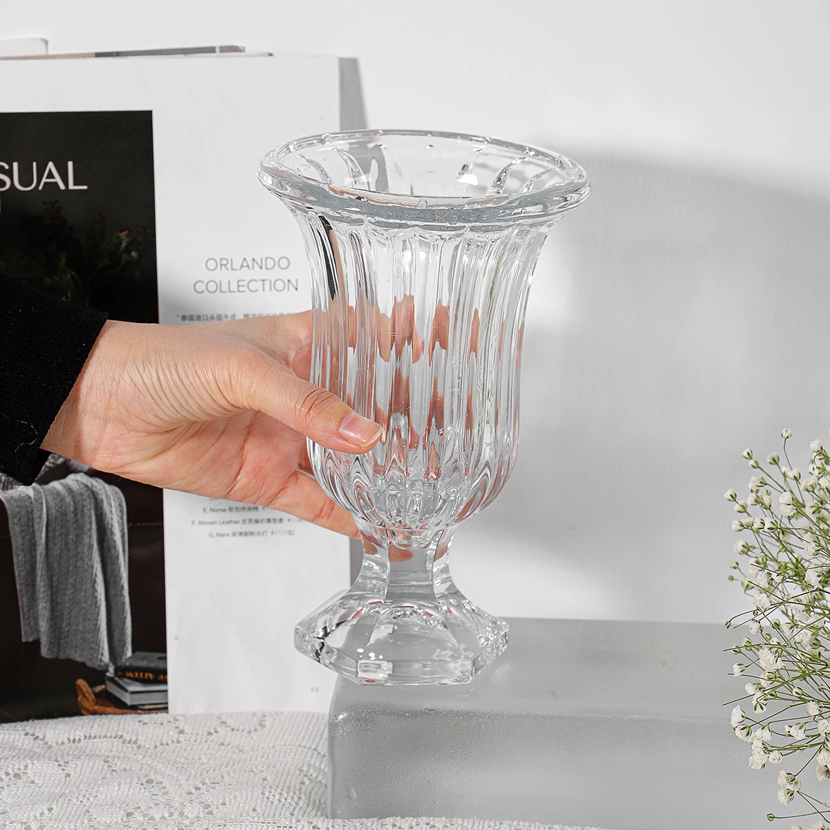 JINGHUANG Glassware China profession manufacturer simple cylinder tall clear flower glass vase