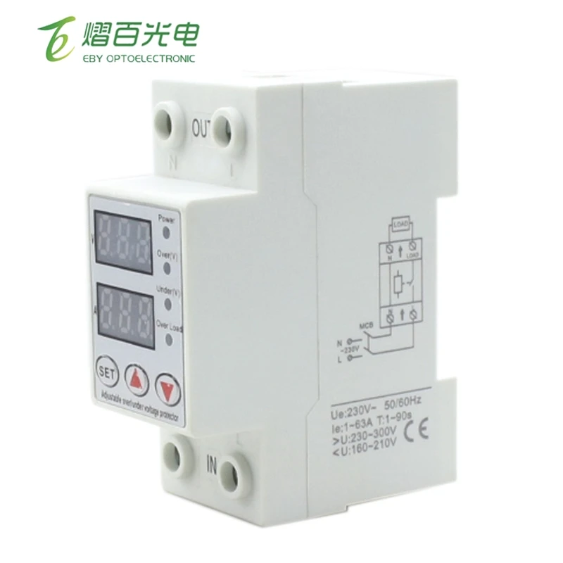 Защитное реле Blusunsolar 1-63 А, 270 в, Din-рейка, регулируемое устройство защиты от перенапряжения и пониженного напряжения, реле TOMZN TOVPD
