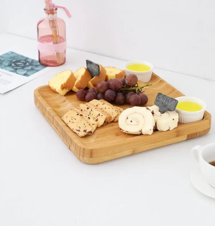 Cheesetray Bamboo Round Cheese Cutting Board Set Pastry Cheese Server Plate Bamboo Steak Tableware Slate Cheese Plate Board