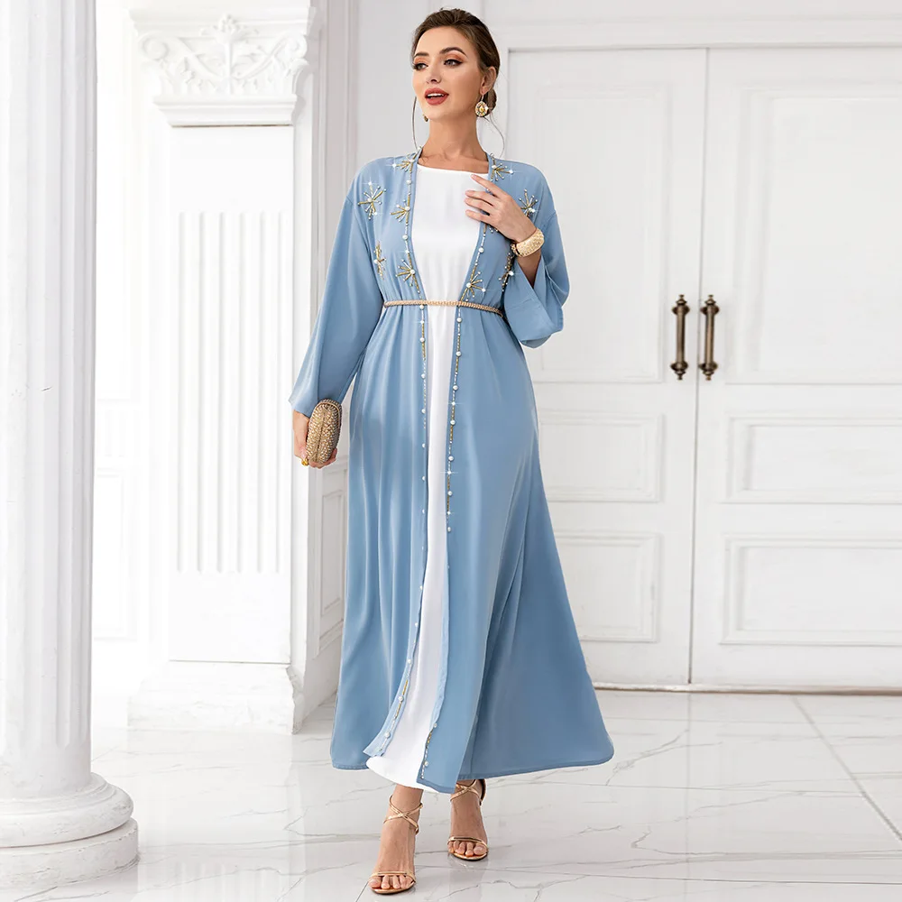 Long skirt Islamic clothing 2 piece muslim women cardigan with inner slip party gowns for women evening dress