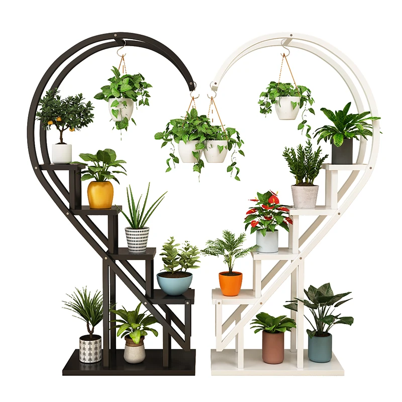 
Household balcony decoration shelf living room simple floor type indoor circular heart-shaped new flower rack 
