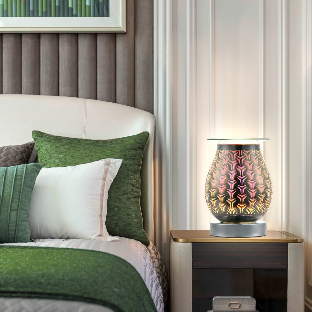 Customize 3D effect glass aroma wax melt warmer Touch control electric essential oil burner lamps