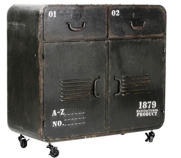 Modern Industrial-Style Chest of Drawers Iron Storage Cabinet with Wheels for Home Living Room Antiqued-Aesthetics Furniture