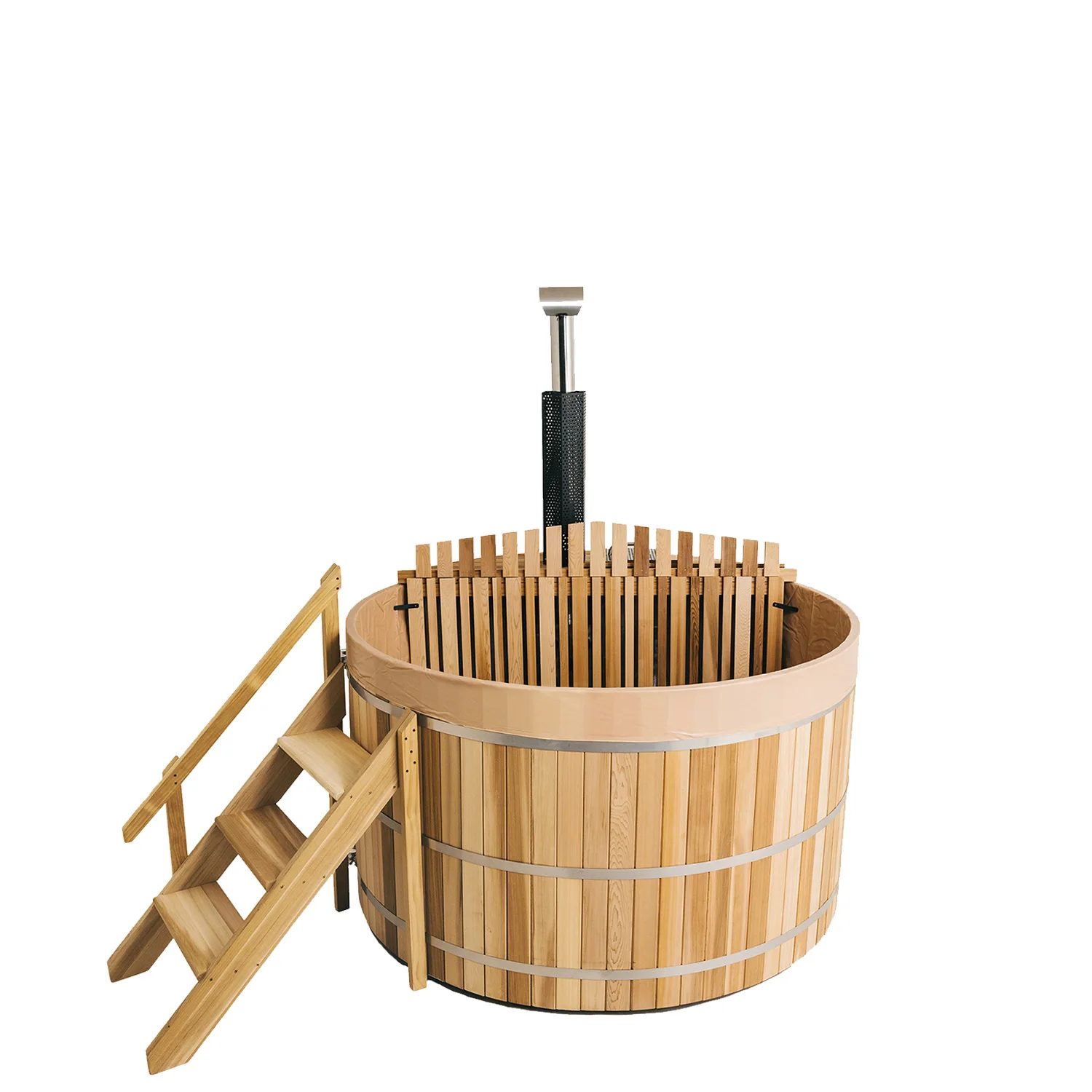 Wholesale custom wood fired hot tub outdoor external spa hot tub with wooden stairs and cover