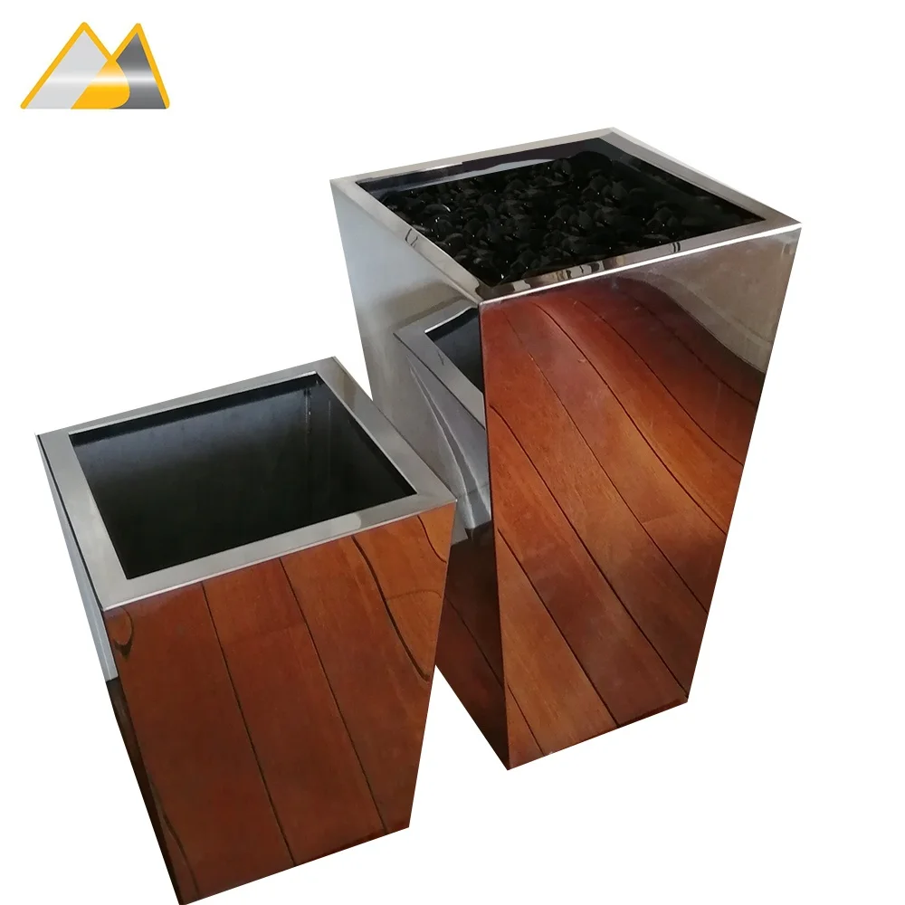 1.2MM Thick Tapered Stainless Steel 304 Polished Railing Planter, Decorative Tall Outdoor Planters,Decorative Metal Window Box