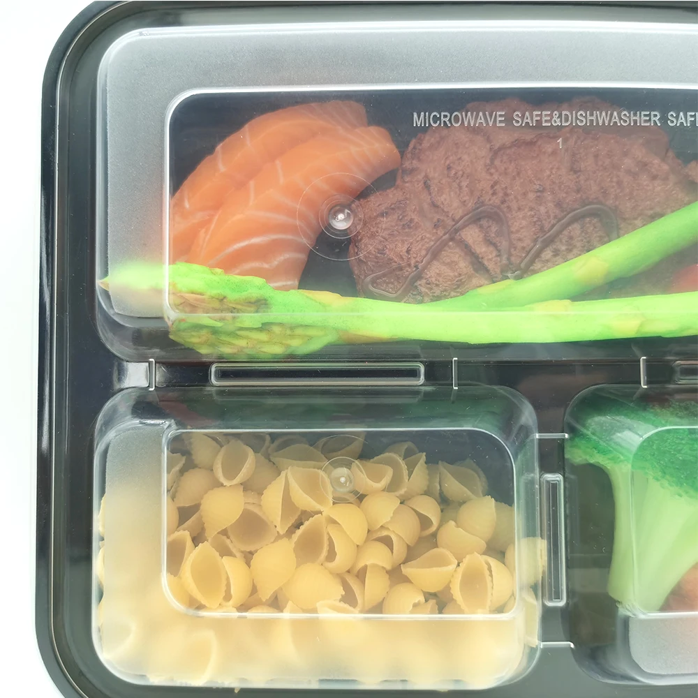 Plastic To Go Containers Food Disposable Black To Go Box 3 Compartment Fo Restaurant