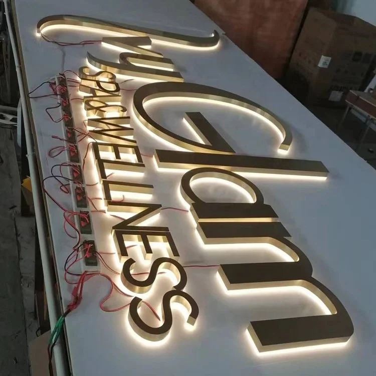 brushed gold 3D sign outdoor store signs Custom Business LED Signage Letters my company logo name in a back lit sign