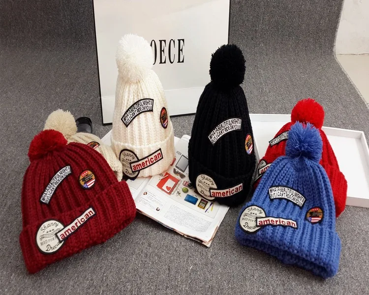 Korean version autumn and winter labeling big hair ball thickened warm wool hat fashion