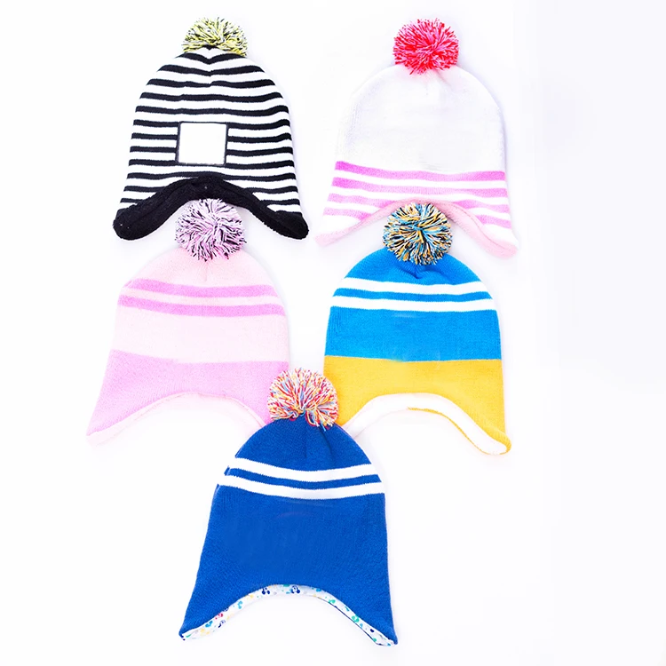 
2021 China manufacture wholesale baby girls hat winter warm hats with fur pom pom 
