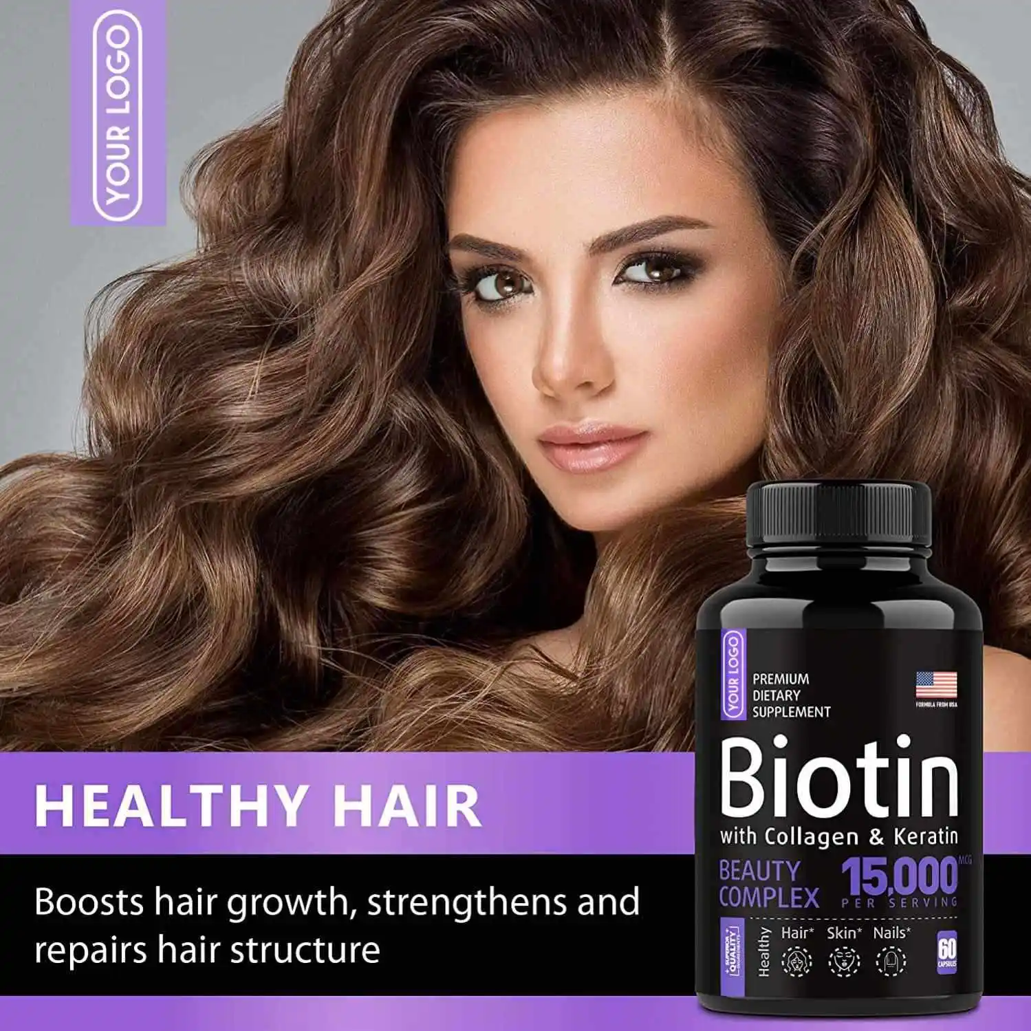 private label Biotin Keratin Collagen Pills organic   Biotin Capsules for Hair Skin and Nails Vitamins Biotin Supplement Price