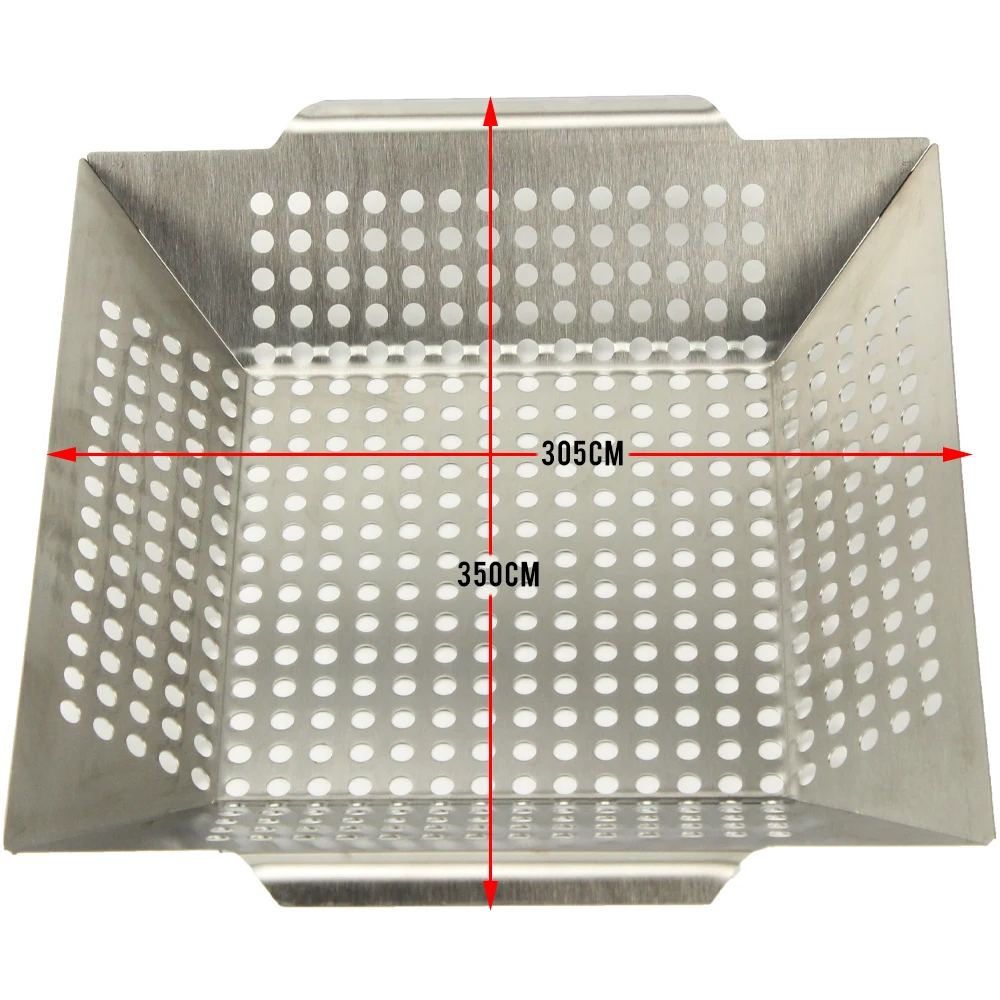 Marvelous Quality and Outlook Square Stainless Steel Grill Basket with Two Handles for Easy Lifting