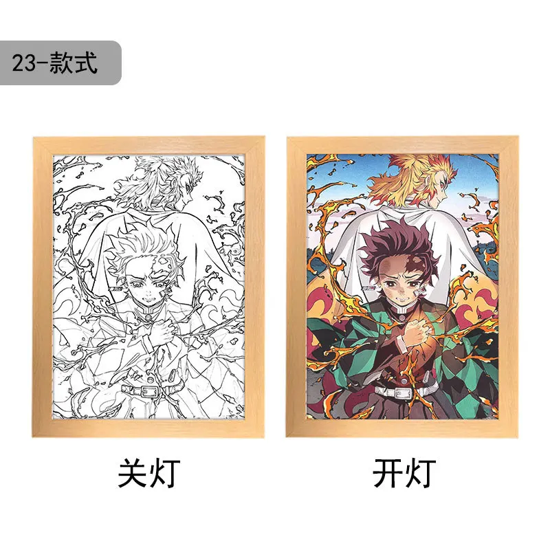 24 Designs Demon Slayer Photo Frame led light painting and wall art Anime lightbox poster Cartoon Bedside Night Light Lamp box