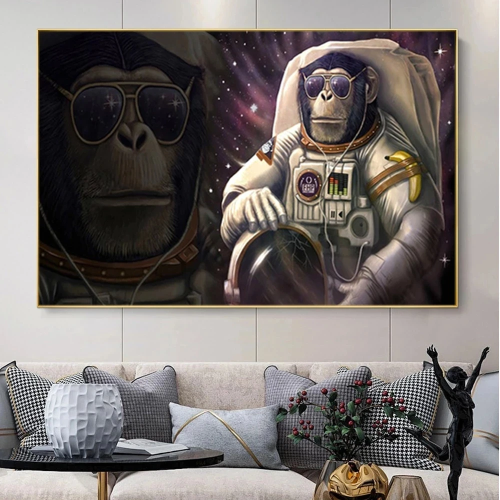 Astronaut Monkey Art Space Canvas Painting Posters and Prints Animal Monkey Wall Art Picture Cuadros Home Decoration Room Decor