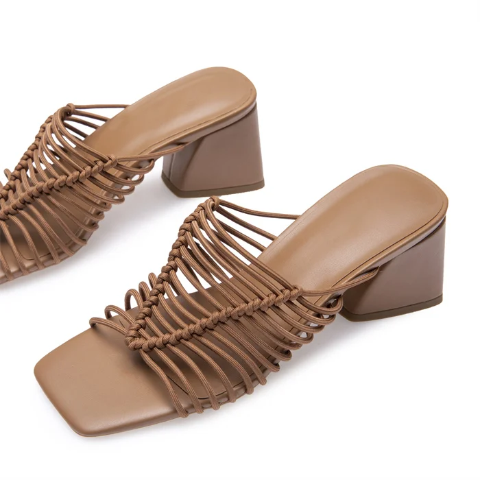 Comfort Freshness Office High Heeled Shoes Weaved Womens Shoes Summer Fashion Slippers