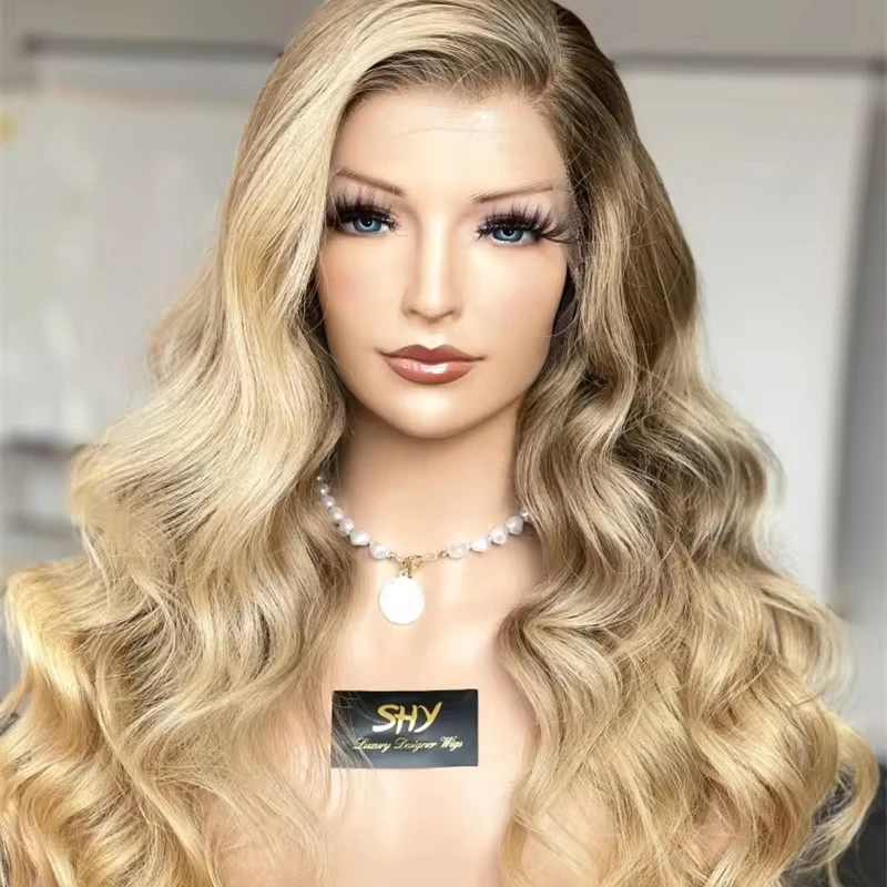 SHY 100% Raw Human Hair Full Lace Wigs Caramel Blonde Highlights with Brown Roots 13X4 Lace Frontal Wig HD Perfect Glueless wig