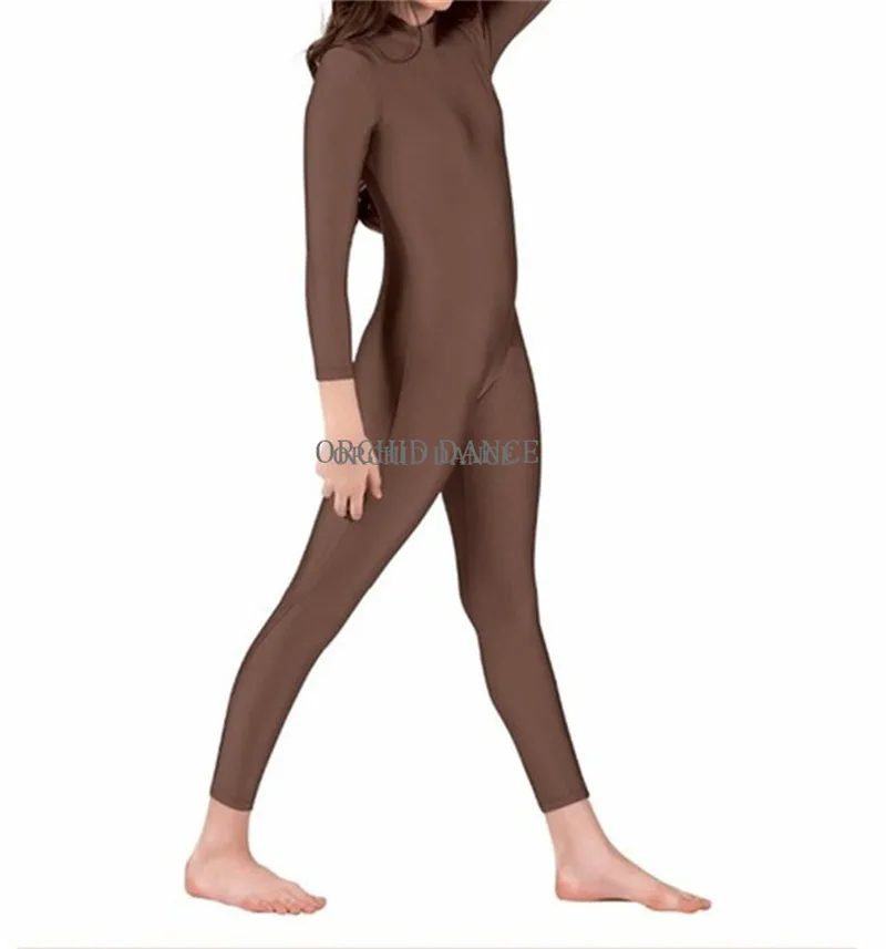 Hot Sale High Neck Low MOQ Women Adult Girls Shiny Spandex Nigh Neck Long Sleeve Red Dance Wear Wholesale Unitard
